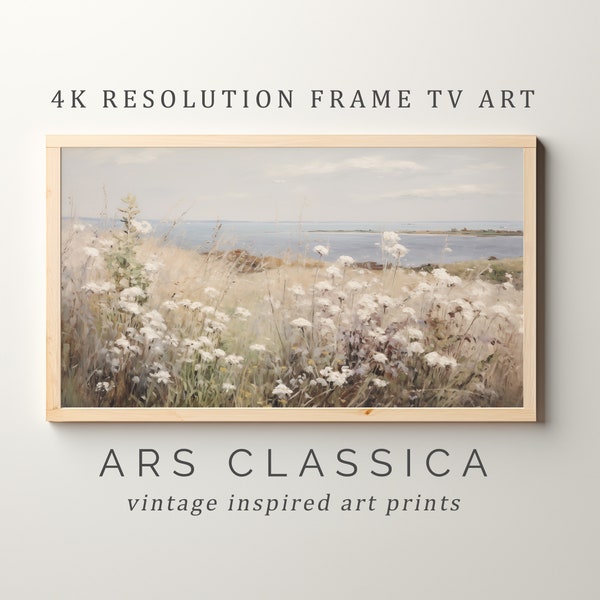 Spring Wildflower Field, Samsung Frame TV Art, Flower Meadow, Country Painting, Warm Tone Landscape, Digital Download Frame TV Art | TV-070