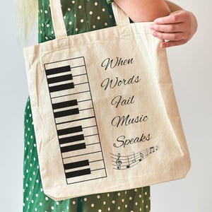 Piano Design Bag Music Theme Gift Idea For Pianist Practice Bag Natural Cotton Canvas Tote Music Quote Print Design Keyboard Art Music Note