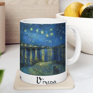 Mug with Vincent van Gogh painting Mug for gift Starry Night Mug Over the Rhone Unique artistic Mug with Artist signature Unique gift 11OZ