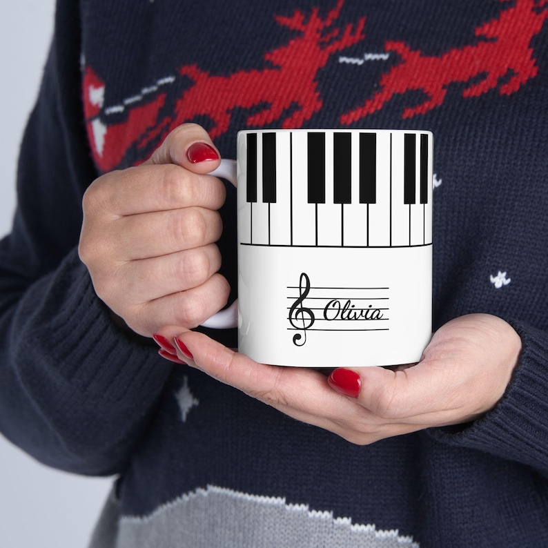 Personalized Music Lover Mug for Piano Teacher Gift for Musician Themed Design with Keyboard Piano Decoration for Studio Music Teacher Gift image 9
