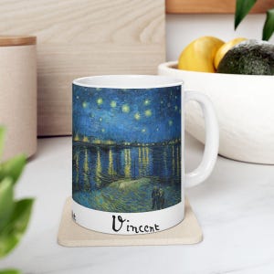 Mug with Vincent van Gogh painting Mug for gift Starry Night Mug Over the Rhone Unique artistic Mug with Artist signature Unique gift 11OZ