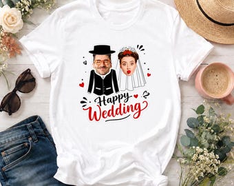 Personalized Wedding Gift Shirt, Custom Photo Groom and Bride Caricature T-Shirt, Funny Couple Wedding Tee, Happy Wedding Custom Face Top