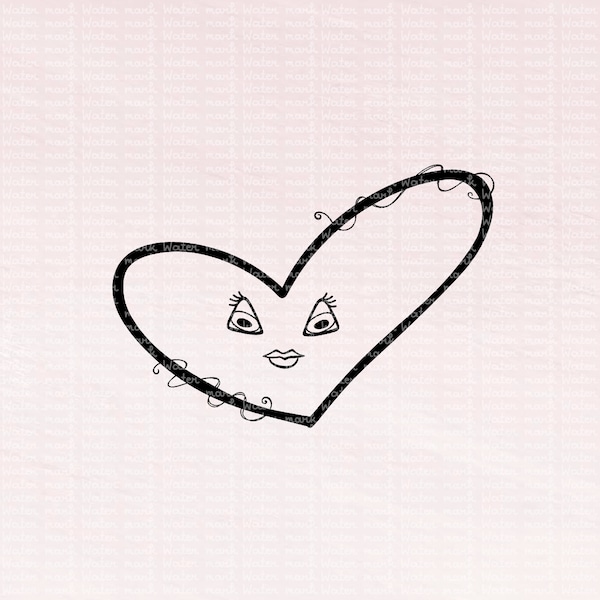 Happy heart, Unique heart shape outline, Playful heart shape, Heart with eyes Heart svg, png, jpg, svg, dxf, eps