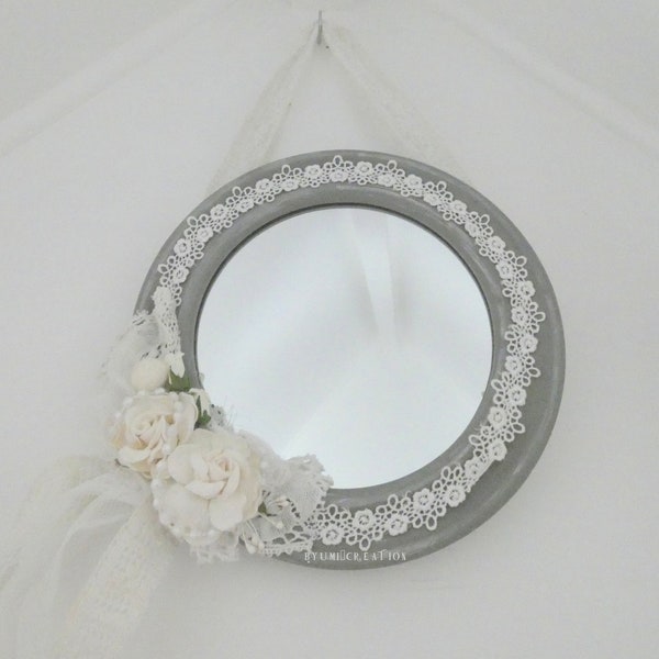 Miroir rond shabby gris