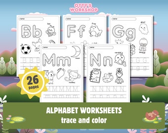 ABC Alfabet Kleurplaten Afdrukbare traceringswerkbladen Hoofdletters Kleine letters Kleuterschool Pre-K Peuter Homeschool Kinderen leren oefenen