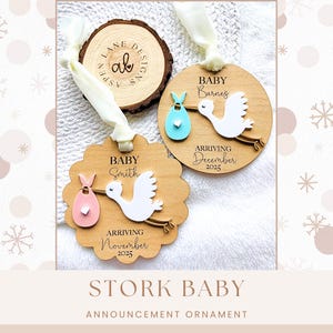 Stork Baby Ornament, Pregnancy Ornament, Expecting Mom Gift, Baby Birth Announcement, New Baby Ornament, Stork Ornament, New Grandparent