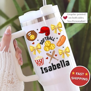 Softball Person Gift Girl Sports Tumbler 40oz Softball Tumbler 40oz Tumbler With Handle Softball Player Tumbler Girl Softball Sport Cup Gift