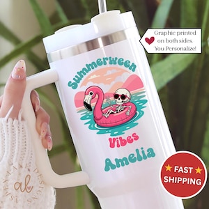 Skeleton Halloweener Summer Halloweener Summerween Vibe Summer ween Tumbler 40oz Tumbler With Handle Spooky Vibe Summer Summerween Skeleton