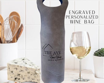Custom Laser Engraved Leatherette Wine Tote Bag, Realtor Closing Gift, Real Estate Agent Marketing, Gift For Client, New Homeowner Gift