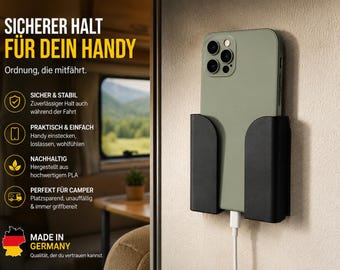 Mobile Phone Holder Camper Wall Mount Smartphone Holder Motorhome Phone Holder Universal Made in Germany Black