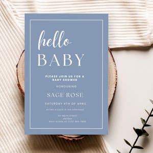 Hello Baby Editable Baby Shower Invitation | Classic design | Minimalist, Baby shower invitation | Digital, Boho Invite, Navy