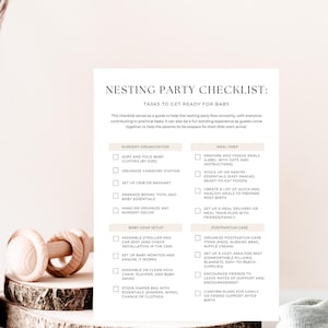 Lista de verificación para la fiesta de anidación / Actividad para baby shower / Descarga digital editable / Guía para anfitriones de baby shower Tamaño carta de EE. UU.
