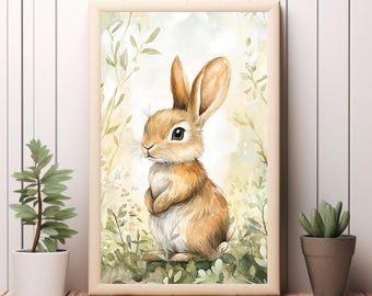 Bezauberndes Häschen Digitale Kunst druckbare Wandkunst Sofortiger Download für Kinderzimmer Dekor Süße Kaninchen Illustration
