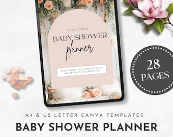 Editable Baby Shower Planner |  Printable Baby Shower | Canva Editable Baby Shower Checklist | Template Baby Shower Organizer | Boho design