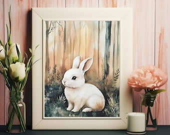 Whimsical Rabbit Print – Nature Nursery Wall Art (Digital Download)