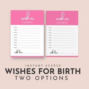 Deseos de nacimiento / Tarjetas de nacimiento de color rosa brillante / Hermoso recuerdo de baby shower y regalo para mamá primeriza Descarga instantánea para doula de embarazo