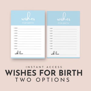 Deseos de nacimiento / Tarjetas de nacimiento en azul pastel / Hermoso recuerdo de baby shower y regalo para mamá primeriza Descarga instantánea para doula de embarazo