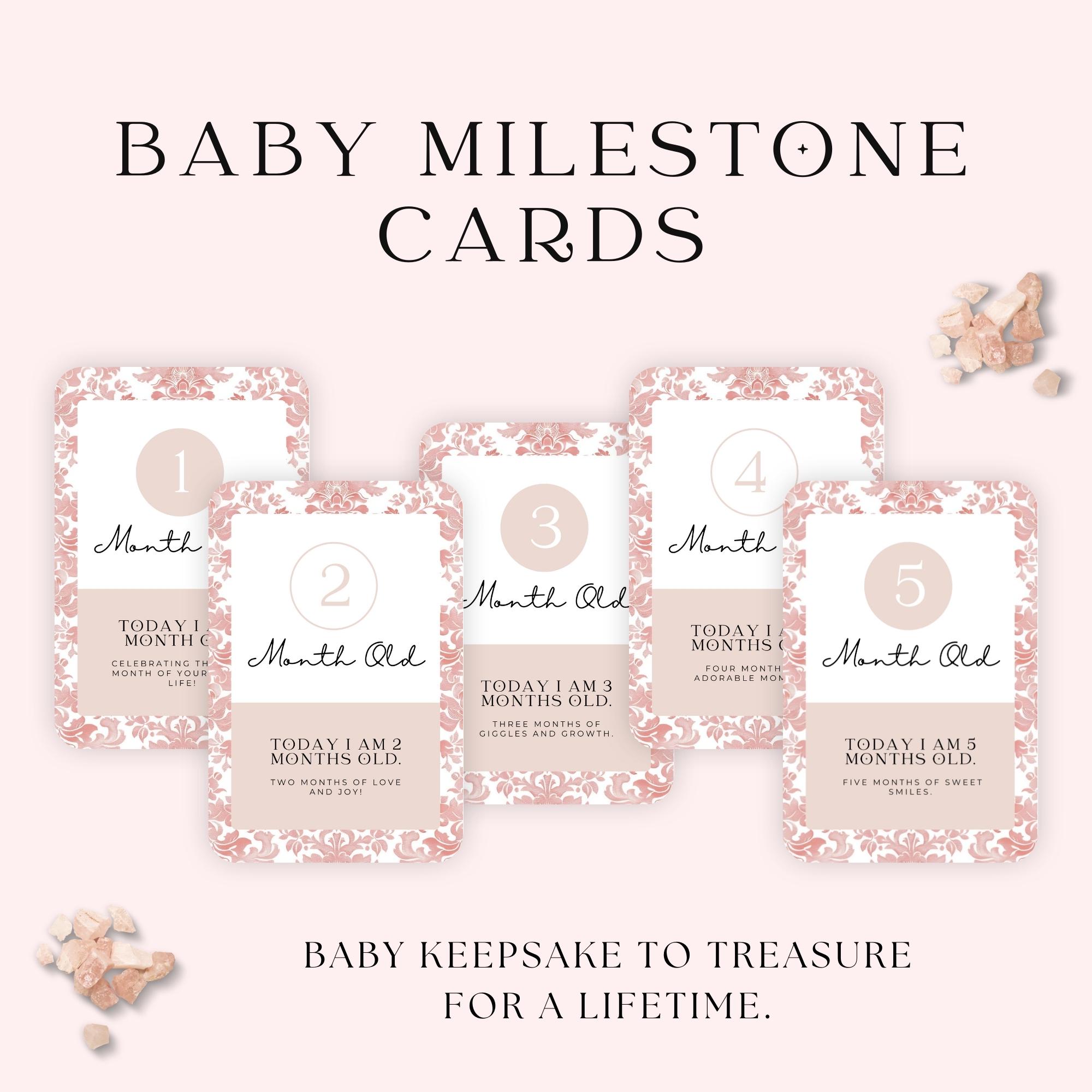 Baby Milestone Cards | Printable 40 Pink Toile 5x7 Cards for Baby’s ...