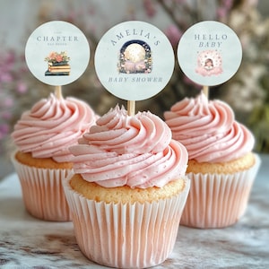 Editable Storybook Baby Shower Cupcake Toppers | Party Decorations | Gender Neutral | Sage Green | Party Cupcake Toppers