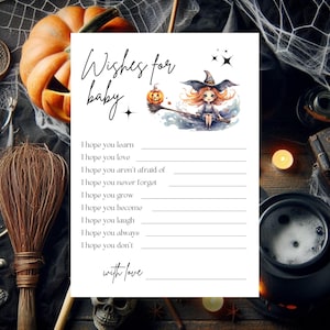 Deseos de nacimiento / Tarjetas de deseos de nacimiento con temática de brujas / Recuerdo mágico para baby shower y regalo para mamá primeriza / Doula, tarjeta para bebé, juegos para baby shower