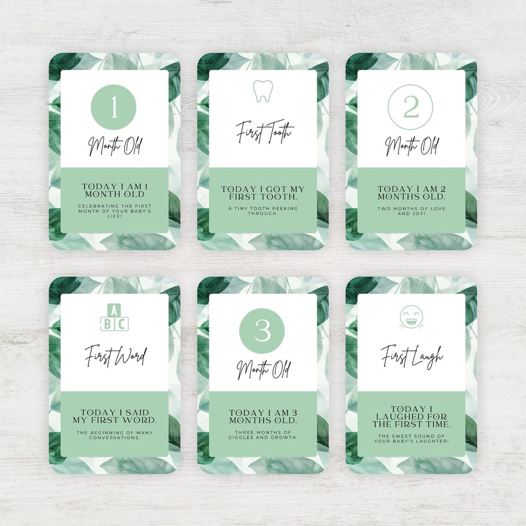 Baby Milestone Cards | Printable 40 Sage Green 5x7 Cards for Baby’s ...
