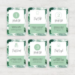 Cartes bébé étape importante | 40 cartes imprimables vert sauge 5 x 7 pour les souvenirs et les étapes importantes de la première année de bébé | Souvenir de baby shower