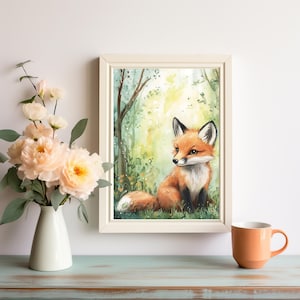 Watercolor Woodlands Fox Digital Art for Nursery Wall Art - Printable Instant Download | Nursery Decor | Forest Animals | Kids Room Decor