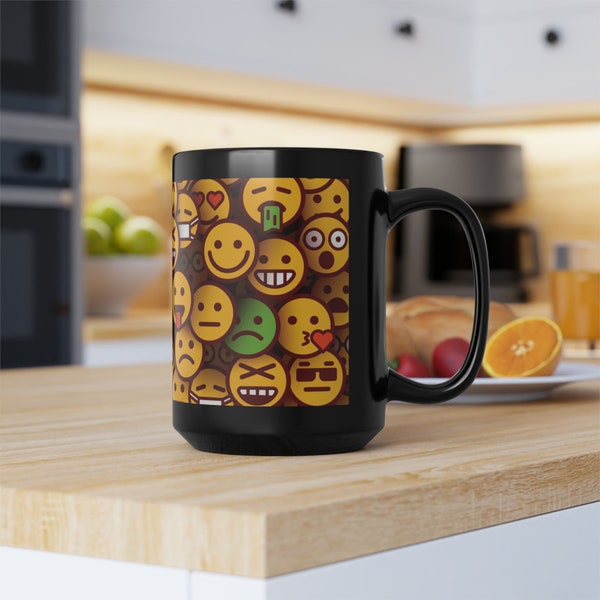 Emoticon Extravaganza Mug - Bright and Cheerful Emoji Coffee Cup (11oz, 15oz)