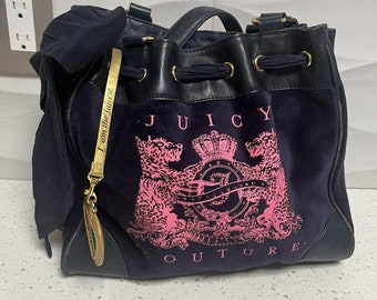 Vintage Juicy Couture Y2K Royal Scottie Tote Shoulder Bag Navy Blue Velour RARE