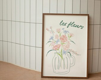 Neutral Floral Art Print | Hand Drawn Flower Bouquet (Digital Download)