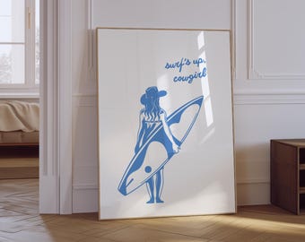 Surf's Up Cowgirl Print | Coastal Western Physical Poster