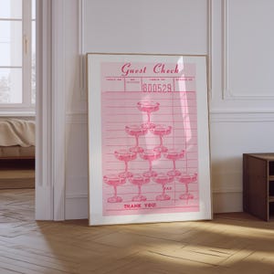 Champagne Print | Guest Check Print | Retro Alcohol Print | Aesthetic Preppy Poster | Girly Pink Bar Cart Print | Cocktail Physical Print