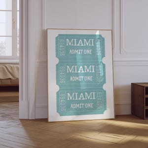 Modny Miami Art Print | Retro Ticket Print | Modny Blue Coastal Print | Miami Wall Art | Travel Exhibition Print | Florida Physical Print