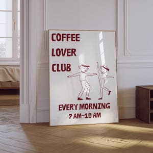 Coffee Lover Club Print | Retro Coffee Poster | Hand Drawn Kitchen Print | Coffee Bar Poster | Trendy Kitchen Poster | Coffee Art Print