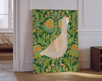 Silly Goose Print | Farmhouse Print | Vintage Nursery Decor | Farm Animal Wall Art | Trendy Vintage Green Print | Goose Art | Physical Print