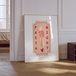 Pasta Night Wall Art | Spaghetti Print | Pasta LoverArt Print | Retro Kitchen Poster | Trendy Foodie Wall Art | Pink Aesthetic Kitchen Print