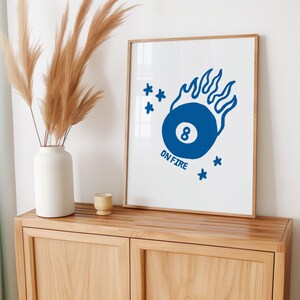 Lucky You 8 Ball Poster | Retro Trendy Aesthetic Print | Vintage Pool Ball Print | Bar Cart Print | 8 Ball Cherry Print | On Fire Poster