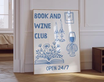 Book Club Poster | Book Lover Wall Art | Trendy Reading Print | Aesthetic Bookish Print | Wine & Books Club Print | Gift For Reading Lover