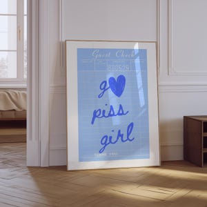 Go Piss Girl Wall Art | Trendy Aesthetic Girly Wall Art | Pop Culture Art | Cute Funny Bathroom Decor | Blue Preppy Print | Guest Check Art