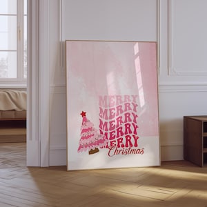 Trendy Christmas Prints | Funny Retro Festive Poster | Merry Christmas Sign |  Pink Christmas Printables | Nursery Christmas Poster