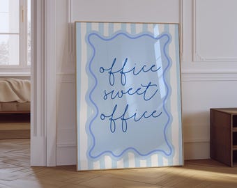 Leuke kantoorprint | Citaatposter thuiskantoor | Blush blauwe kunstafdruk | Girly preppy esthetische kantoorprint | Fysieke afdruk
