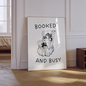 Booked And Busy Print | Vintage Book Art | Reading Poster | Encouraging Quote Poster | Girls Room Wall Art | Classroom Posters Quotes