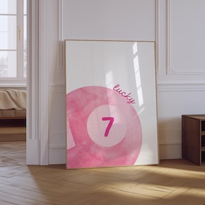 Vintage Pool Ball Print | Lucky Ball Wall Art | Retro Hand Drawn Poster | Pink Pool Ball Poster | Trendy Bar Cart Poster | Physical Print