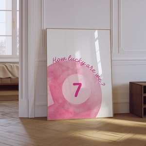 Vintage Pool Ball Print | How Lucky Are We Print | Retro Hand Drawn Poster | Pink Pool Ball Poster | Trendy Bar Cart Poster | Physical Print