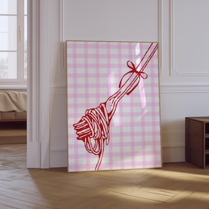 Pasta Print | Spaghetti Print | Retro Kitchen Poster | Trendy Pink Foodie Wall Art | Pink Aesthetic Kitchen Print | Pasta Lover Girly Print