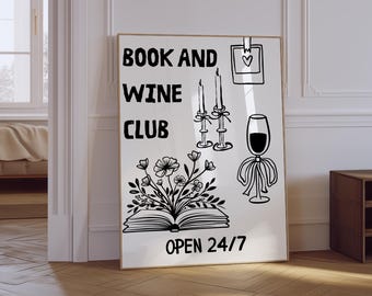 Book Club Poster | Book Lover Wall Art | Trendy Reading Print | Aesthetic Bookish Print | Wine & Books Club Print | Gift For Reading Lover