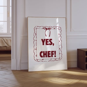Yes Chef Print | Minimalist Apartment Kitchen Wall Decor | Modern Coquette Kitchen Prints | Trendy Girly Kitchen Print | Mid Century Print