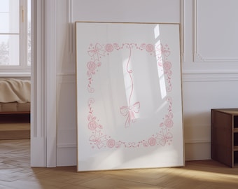 Pink Bow Rose Print | Girly Coquette Wall Art (Digital Download)
