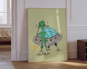 Retro Alien Print | Quirky UFO Art, I Need Space (Physical)