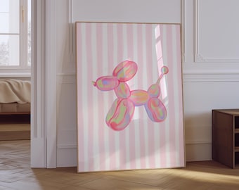 Pink Dog Balloon Print | Holographic Preppy Wall Art (Digital Download)